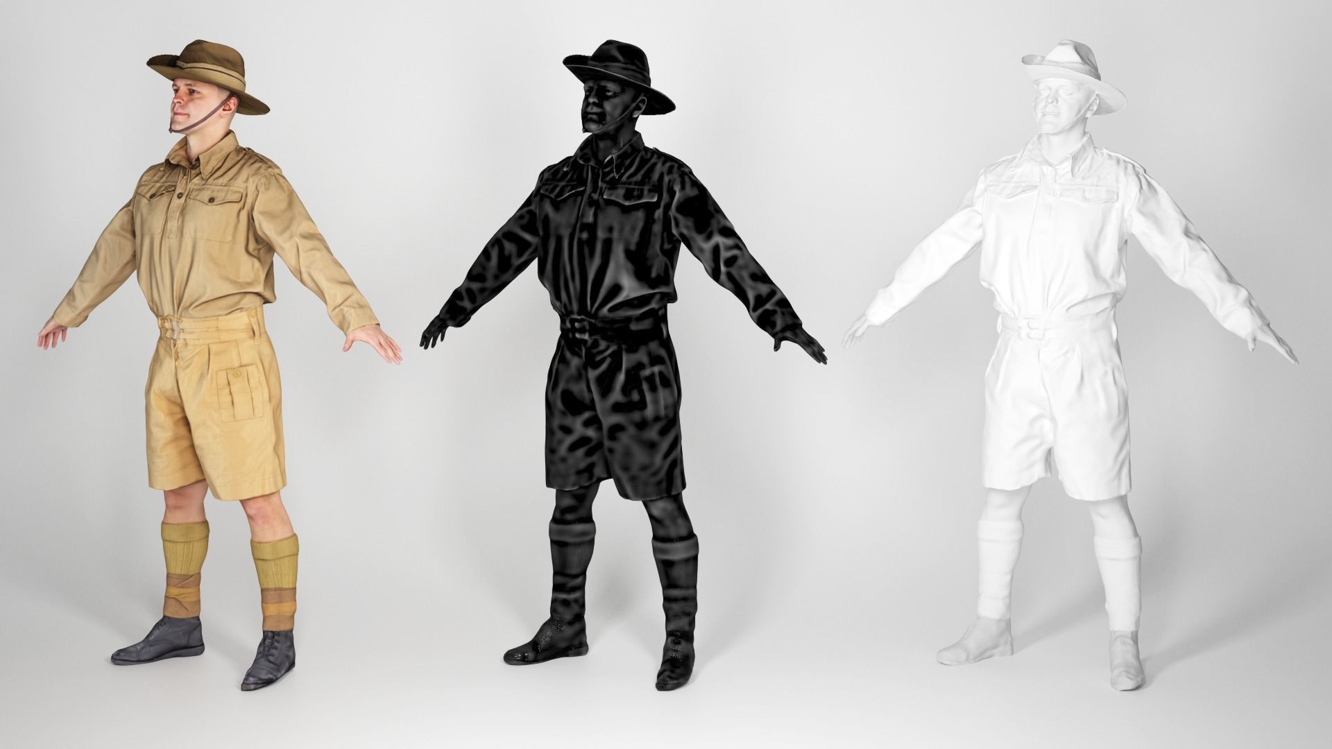 Australian infantryman character from WW2 in A-pose 165 Low-poly 3D model_3