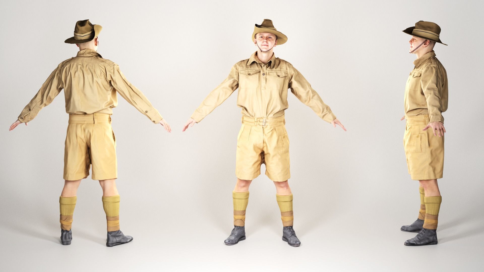 Australian infantryman character from WW2 in A-pose 165 Low-poly 3D model_2