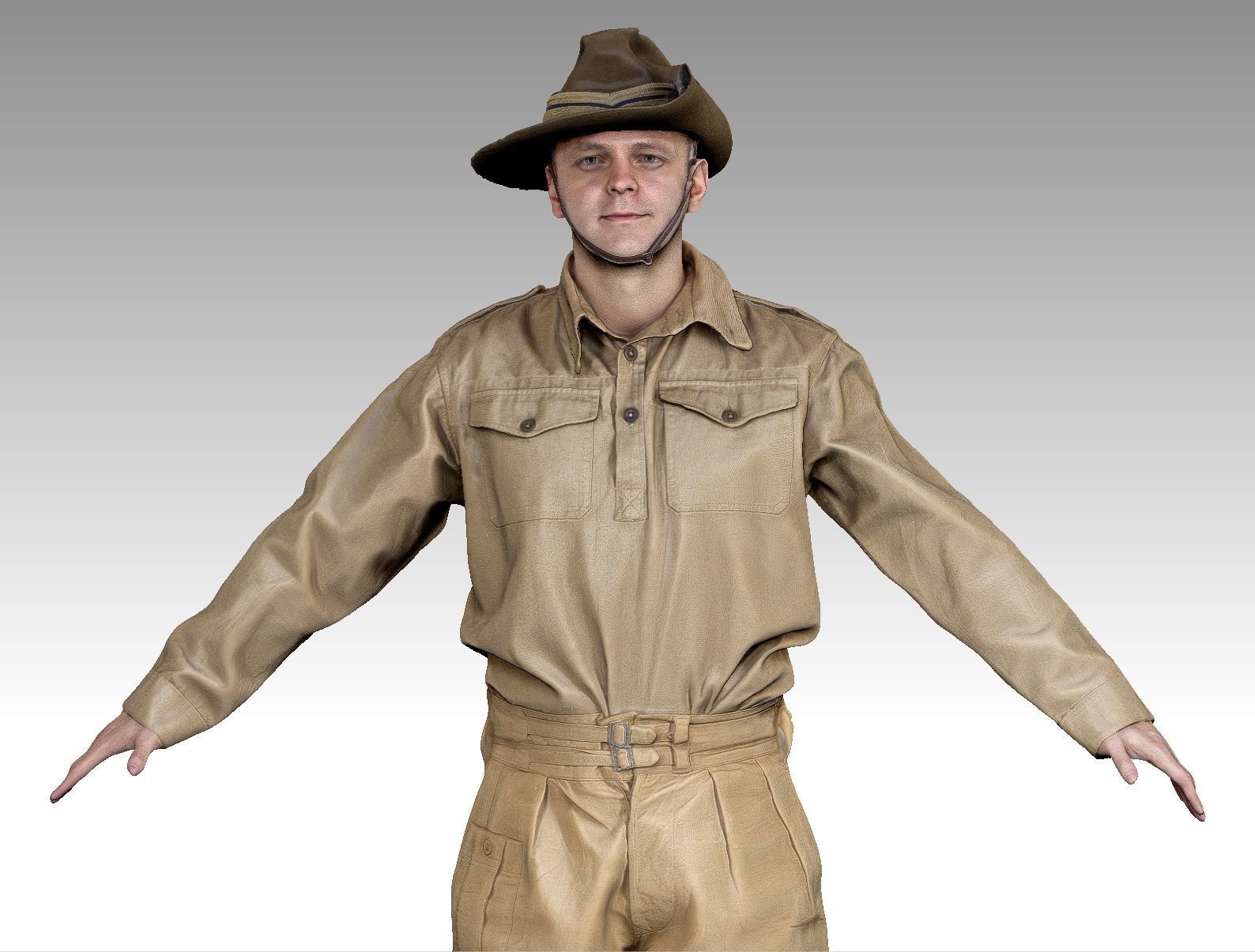 Australian infantryman character from WW2 in A-pose 165 Low-poly 3D model_5