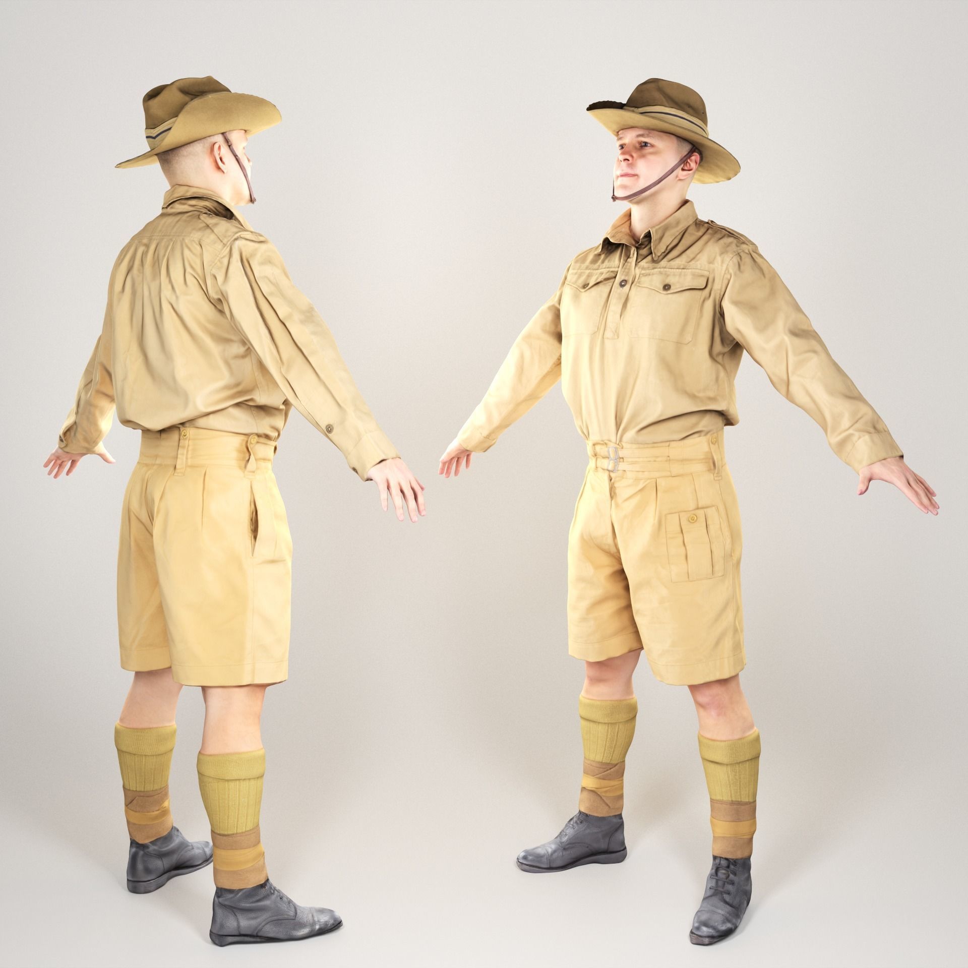 Australian infantryman character from WW2 in A-pose 165 Low-poly 3D model_1