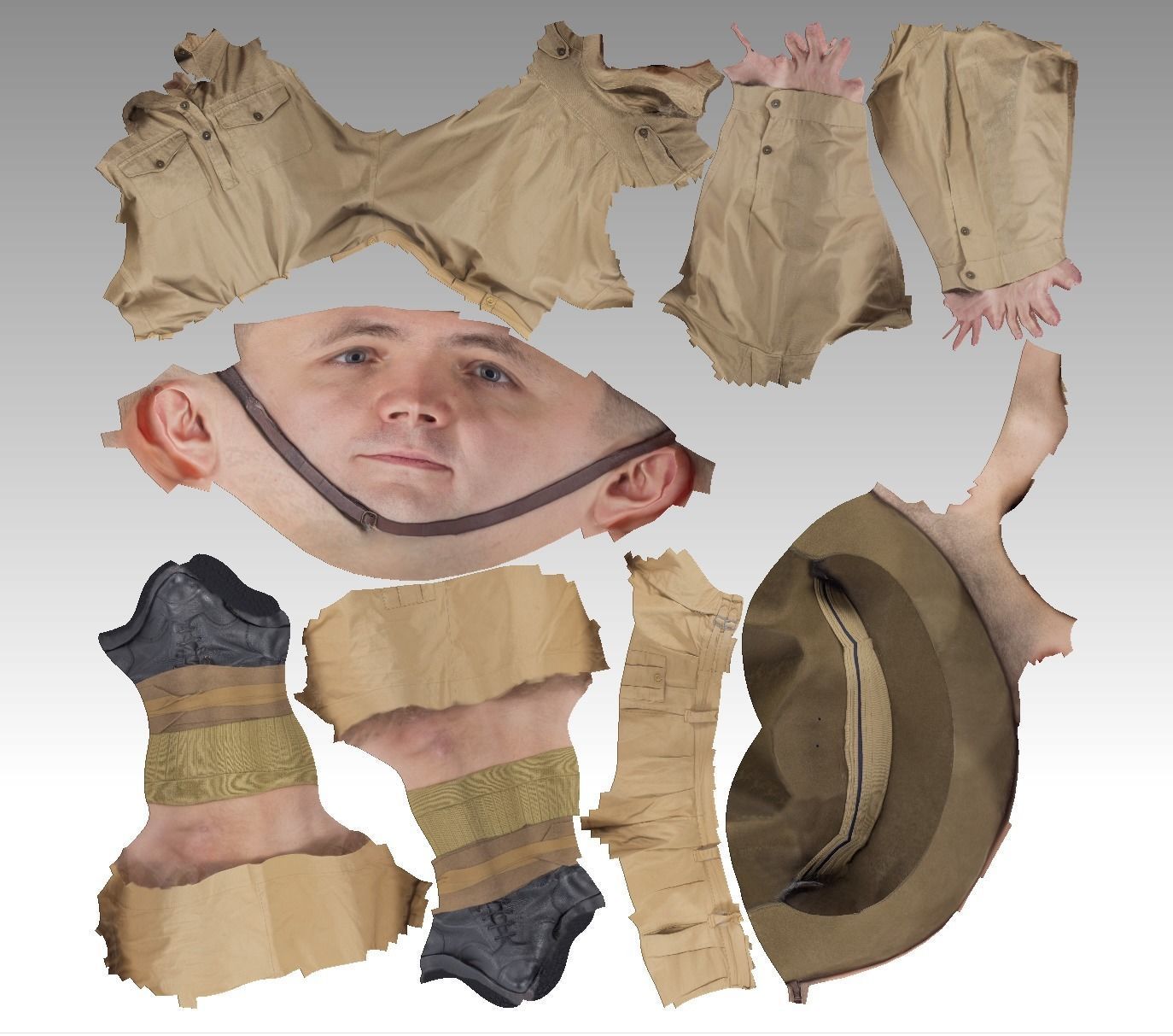 Australian infantryman character from WW2 in A-pose 165 Low-poly 3D model_7