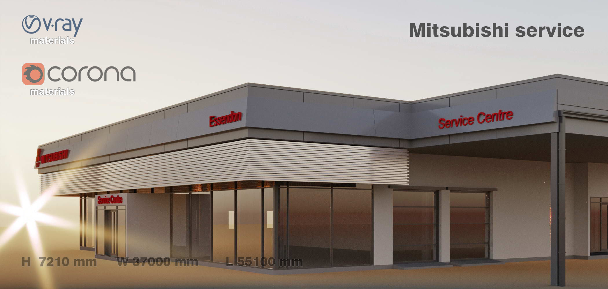 Mitsubishi service building 3D model | CGTrader