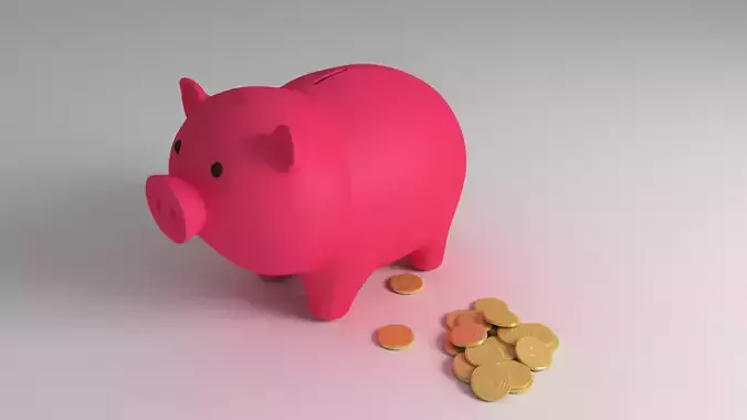 Piggy Bank and Coins 3D model