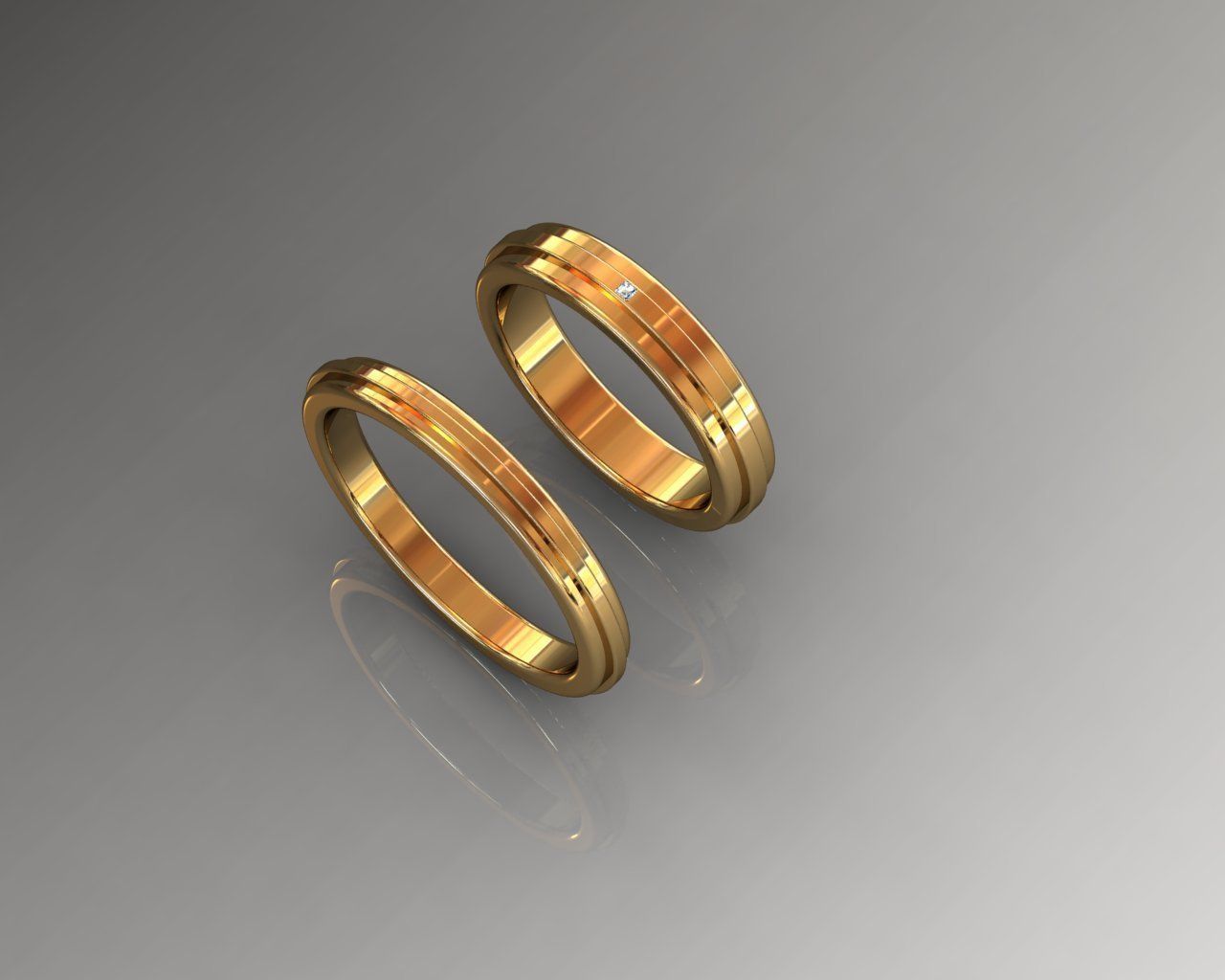 Rings wedding ring set in sterling silver 3D print model_1