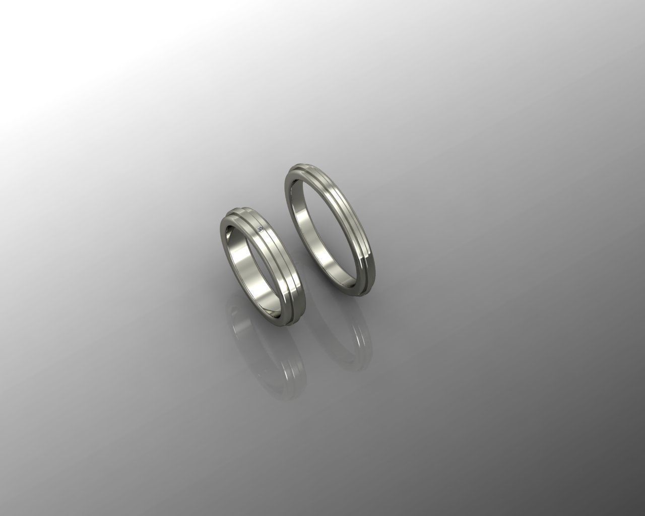 Rings wedding ring set in sterling silver 3D print model_2