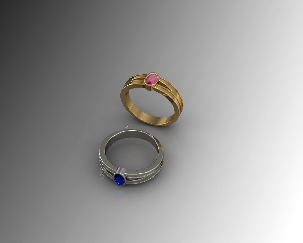 Ring gold and sapphire wedding 3D print model_3