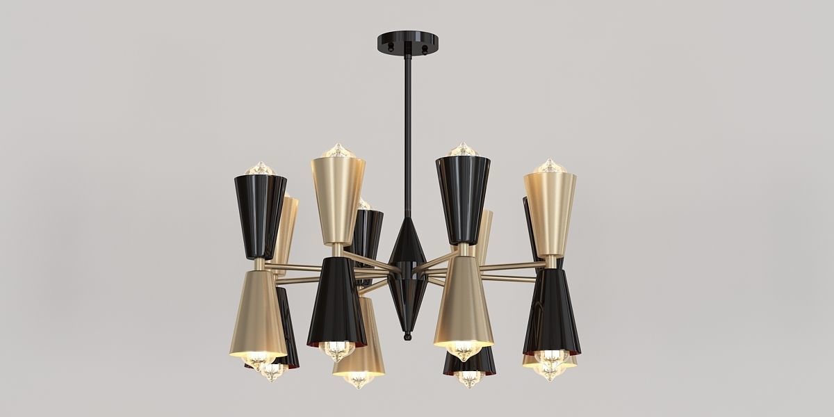 BARBELL modern chandelier with gold and accents 3D model_4