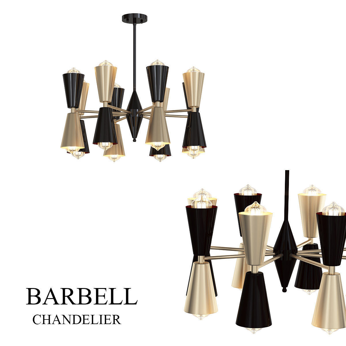 BARBELL modern chandelier with gold and accents 3D model_1