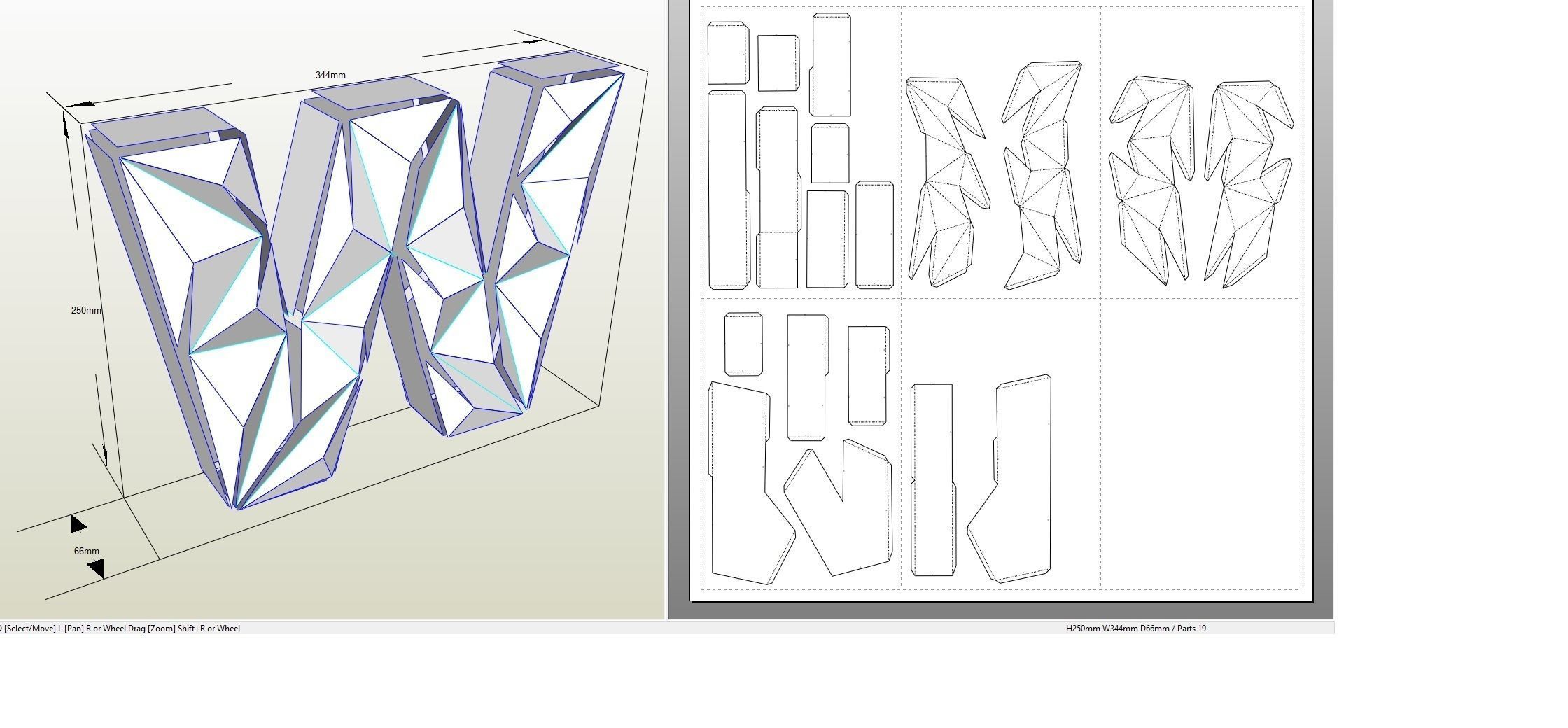 Lowpoly letter W 3D print model_1