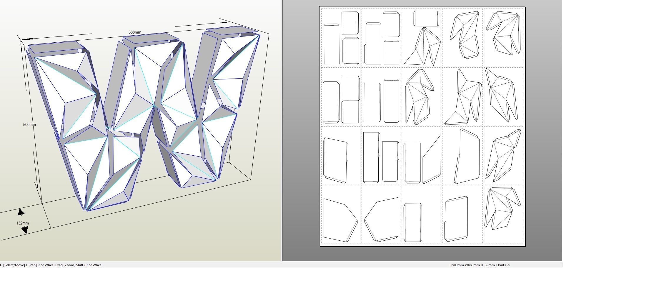 Lowpoly letter W 3D print model_2