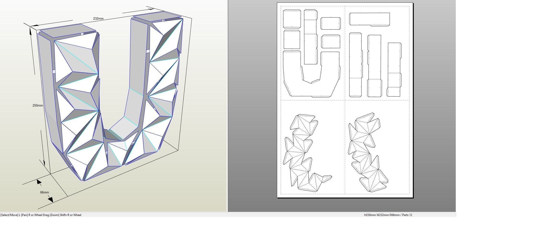 Lowpoly letter U 3D print model_1
