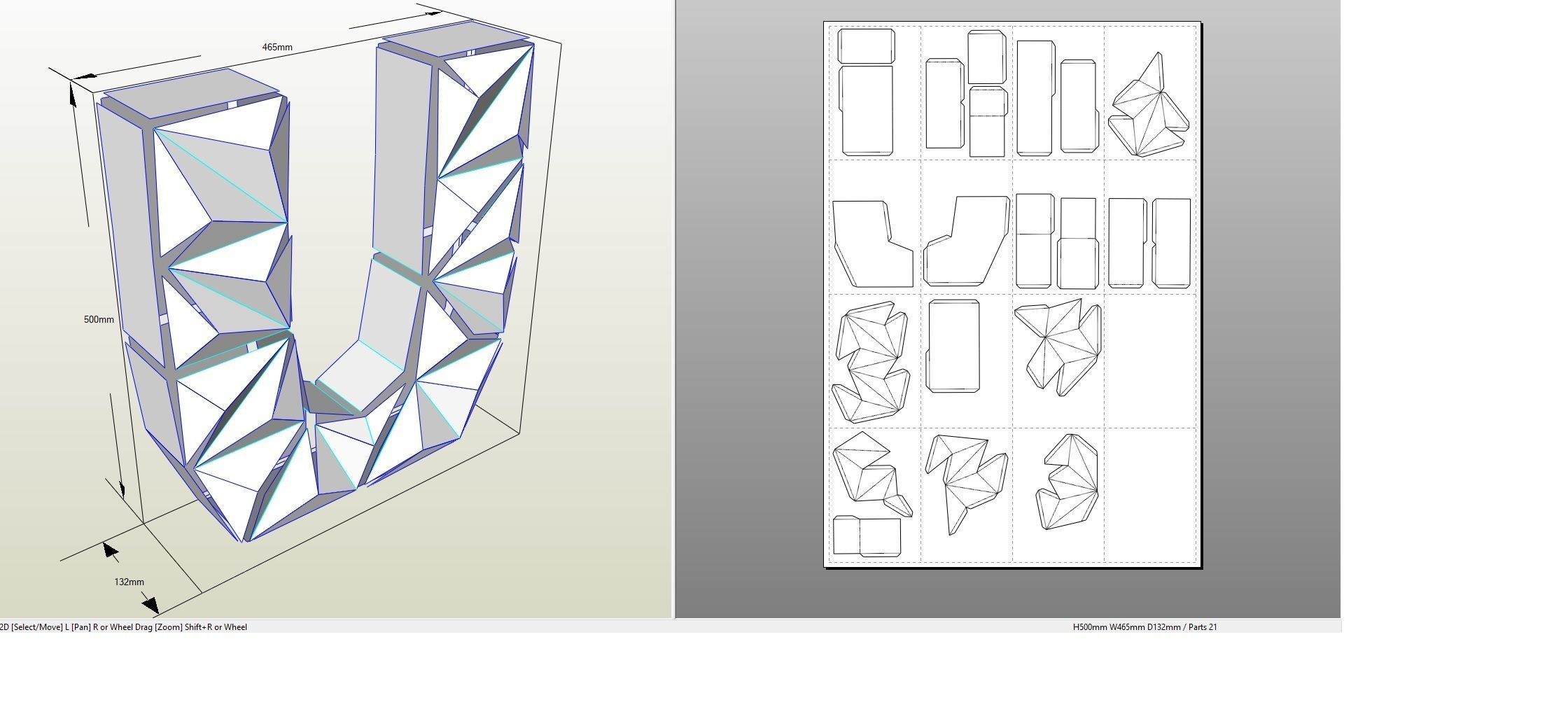Lowpoly letter U 3D print model_2