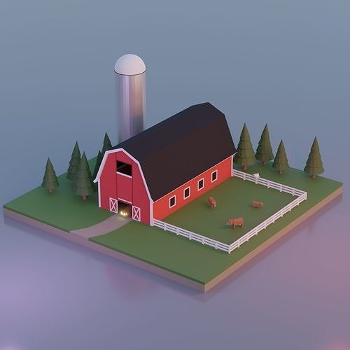 Low Poly Barn on farm Low-poly 3D model