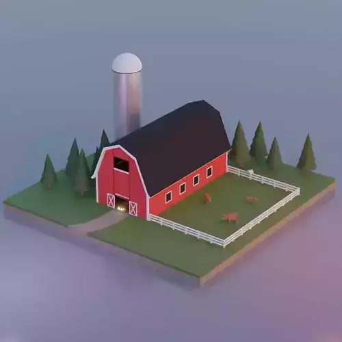 Low Poly Barn on farm