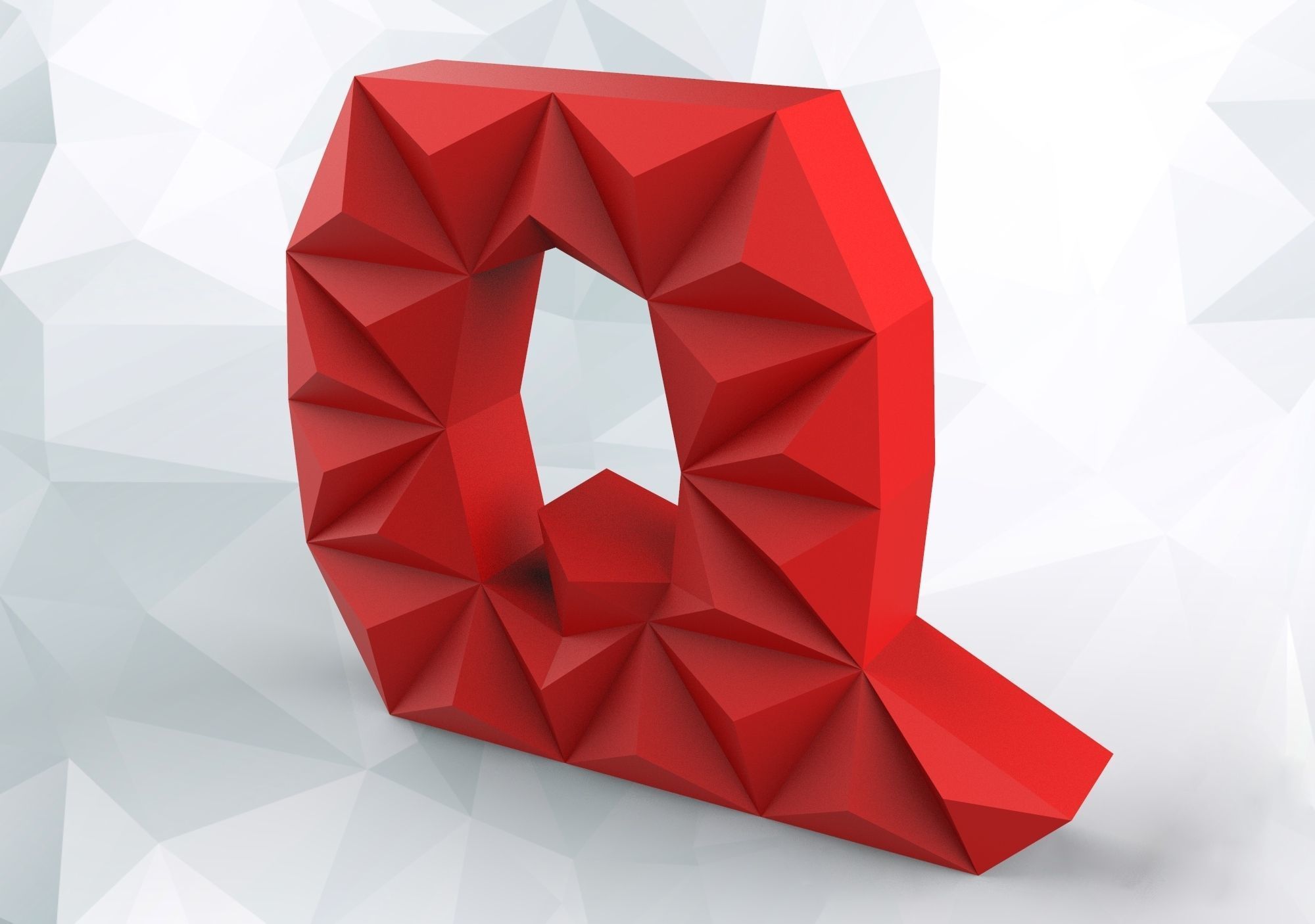 Lowpoly letter Q 3D print model_3