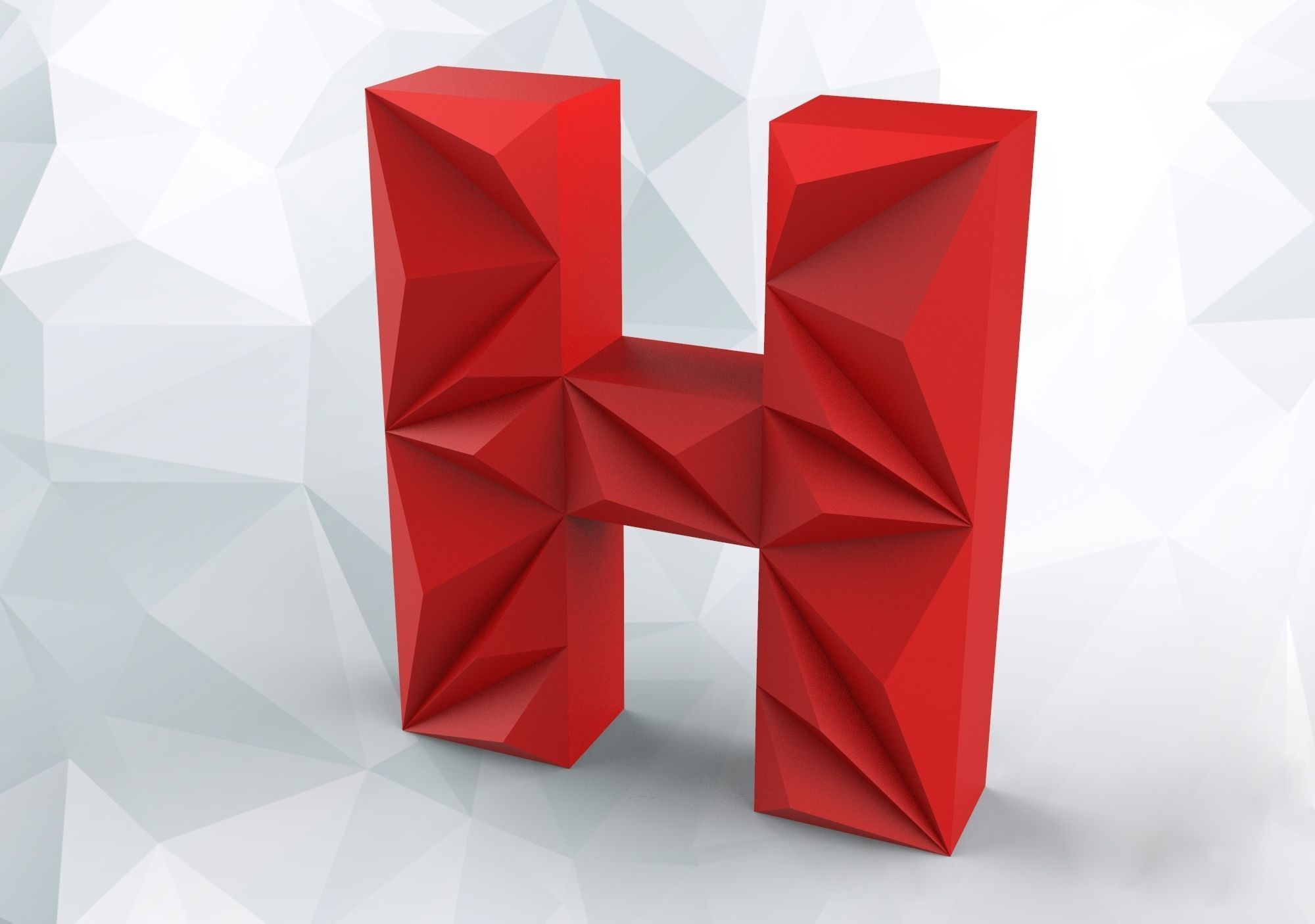 Lowpoly letter H 3D print model_3