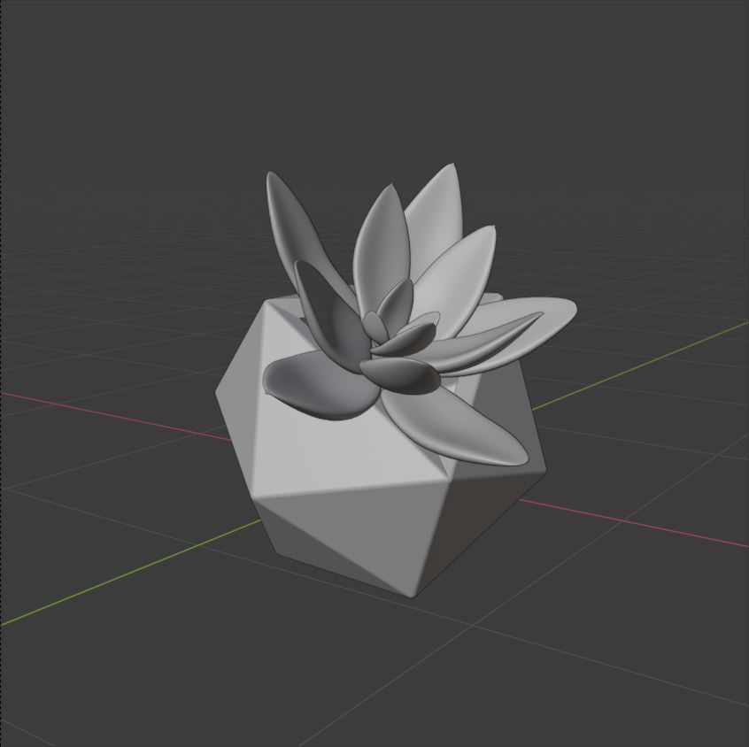 Concrete potted succulent 3D model_2