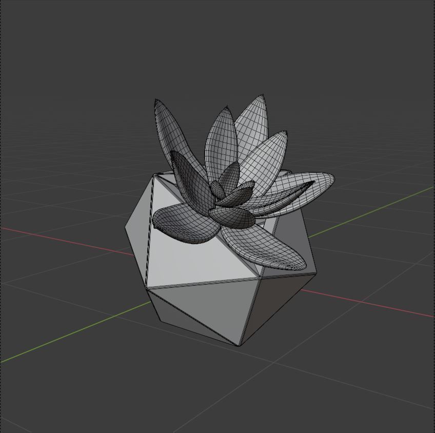 Concrete potted succulent 3D model_1