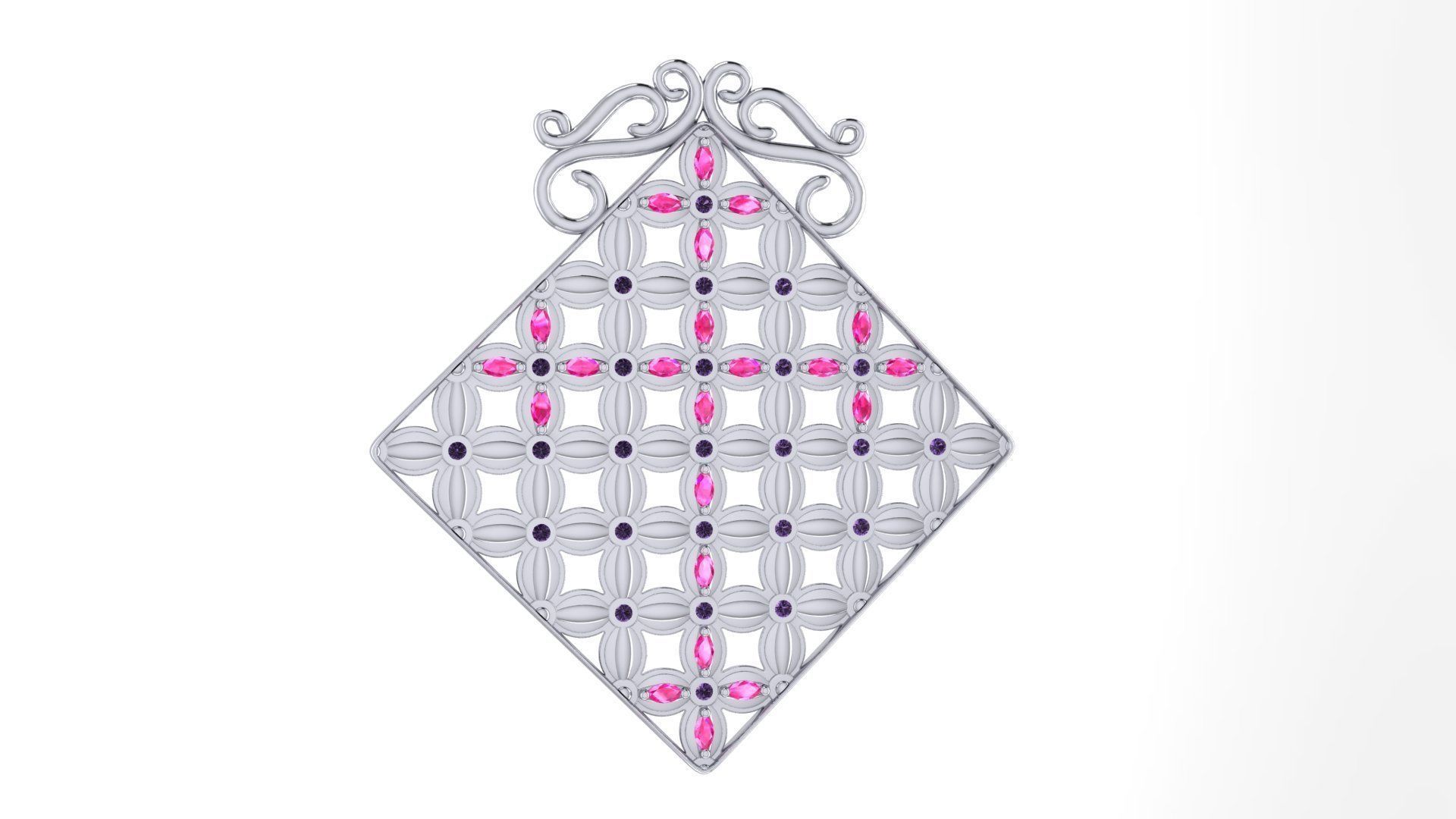 Pendant Flower Cross Panel  3D print model_39