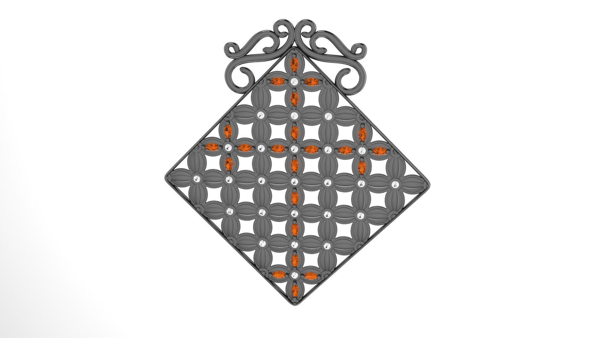 Pendant Flower Cross Panel  3D print model_38