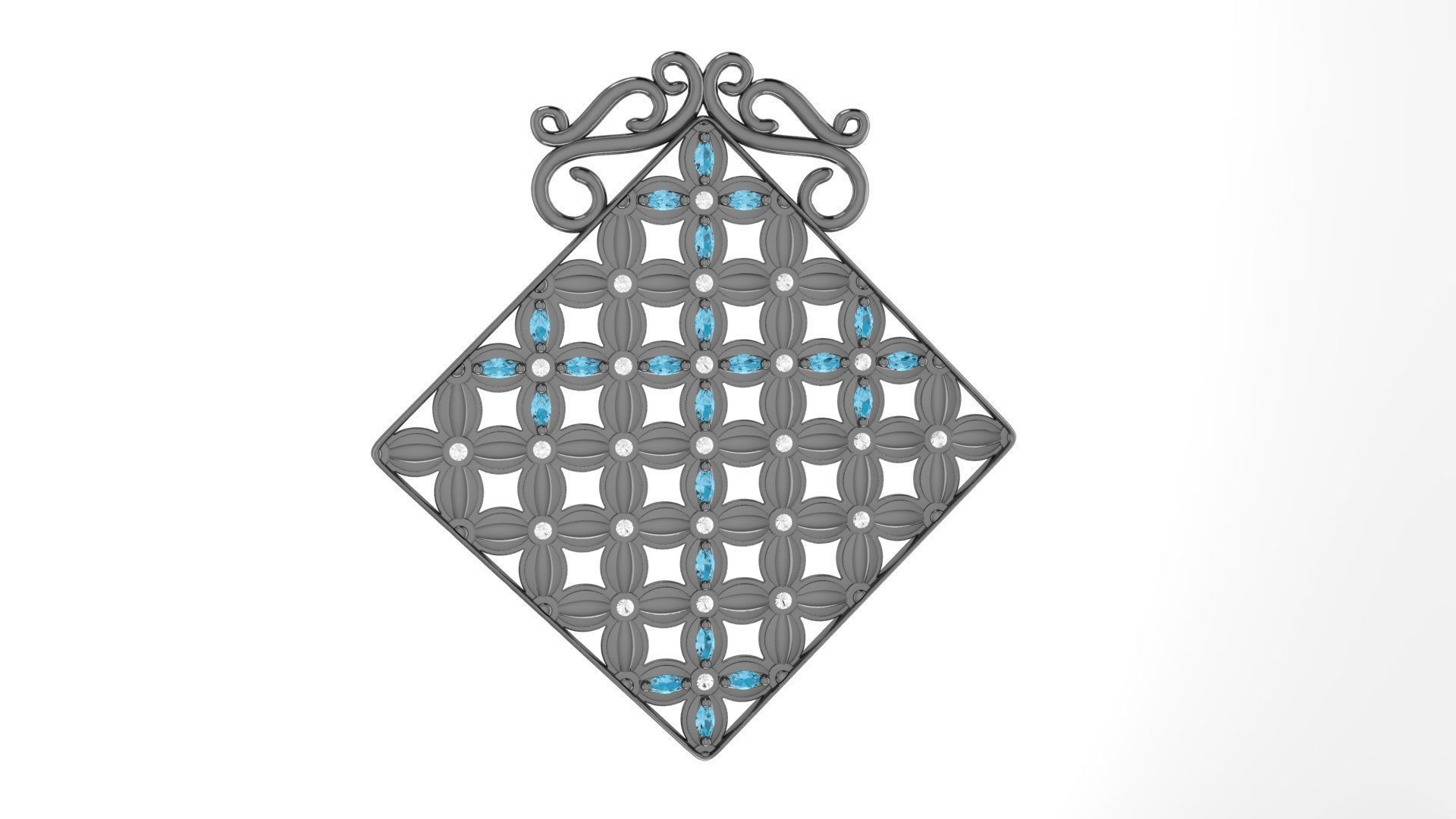 Pendant Flower Cross Panel  3D print model_34