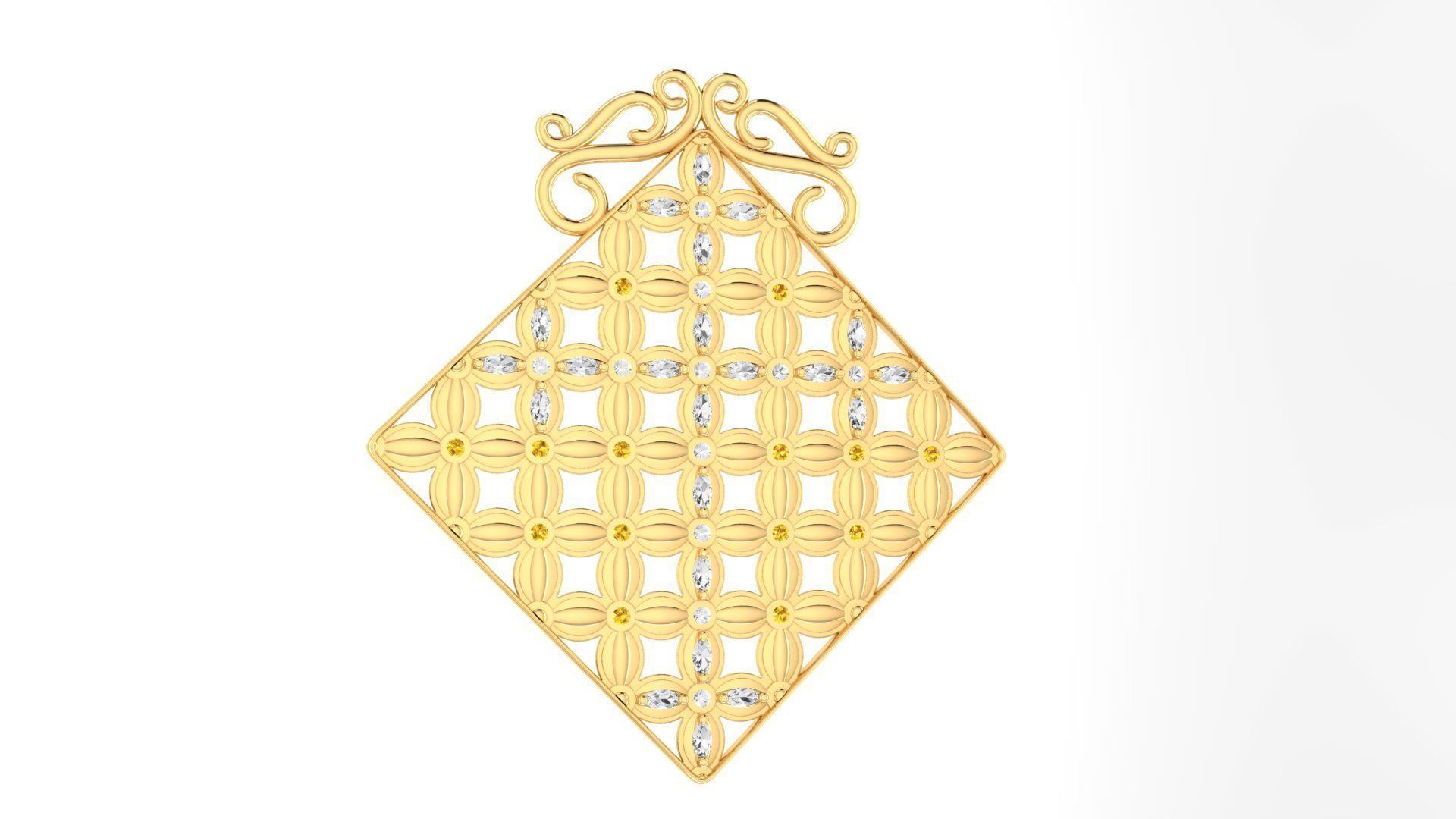 Pendant Flower Cross Panel  3D print model_37