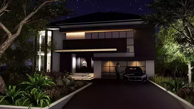 modern house Low-poly 3D model