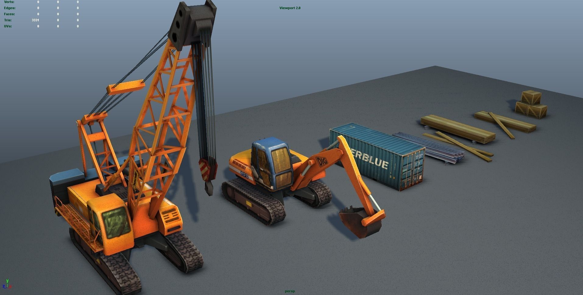 Construction Pack - Crane - Digger and Props - low poly Low-poly 3D model_25