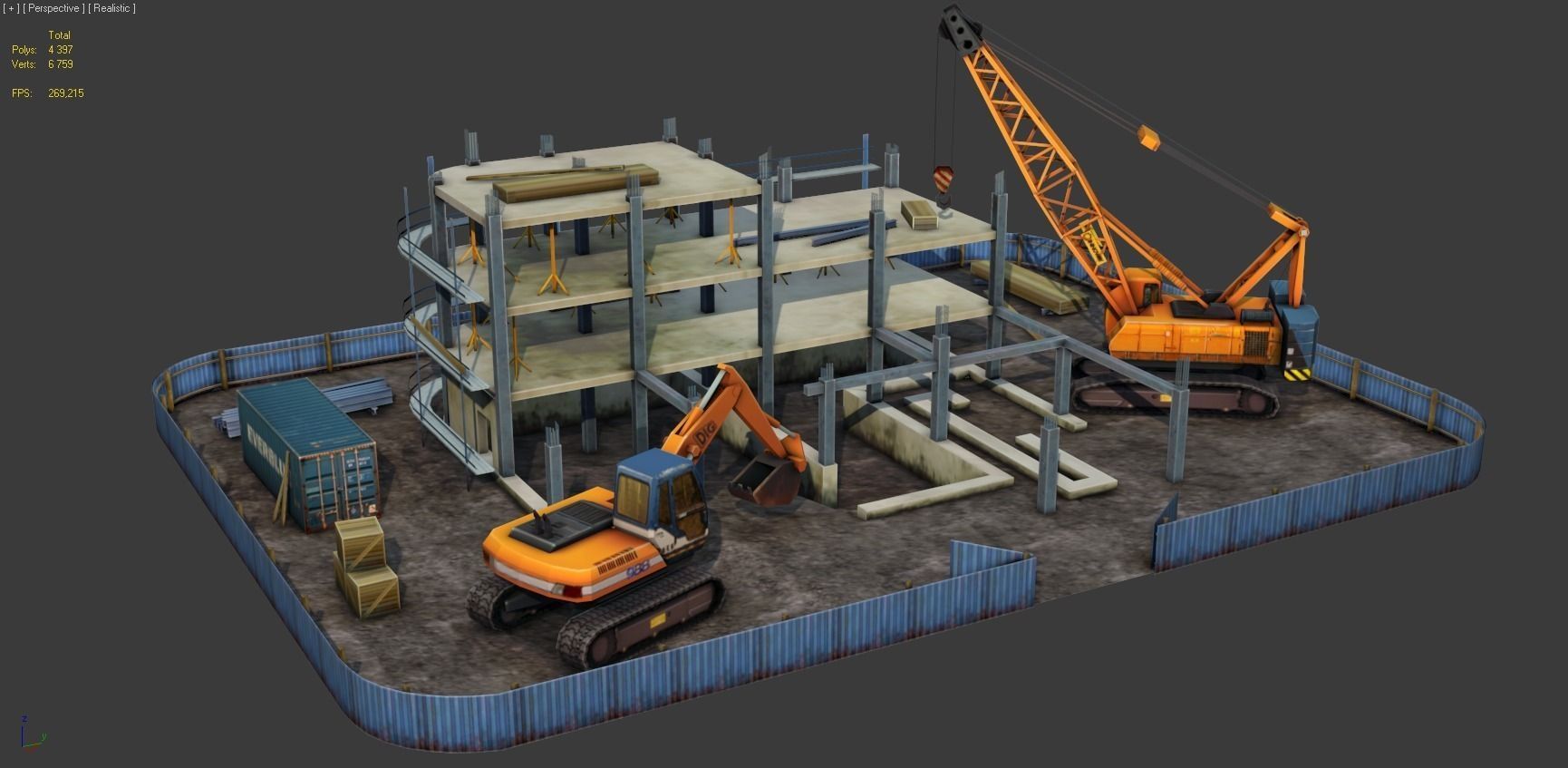 Construction Pack - Crane - Digger and Props - low poly Low-poly 3D model_13