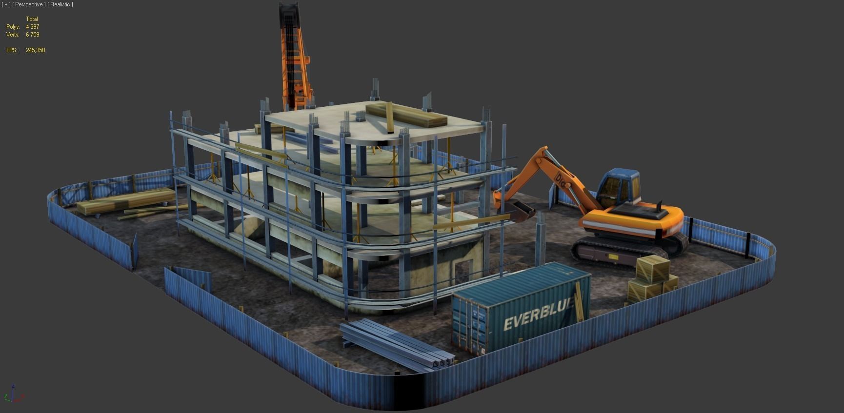 Construction Pack - Crane - Digger and Props - low poly Low-poly 3D model_14