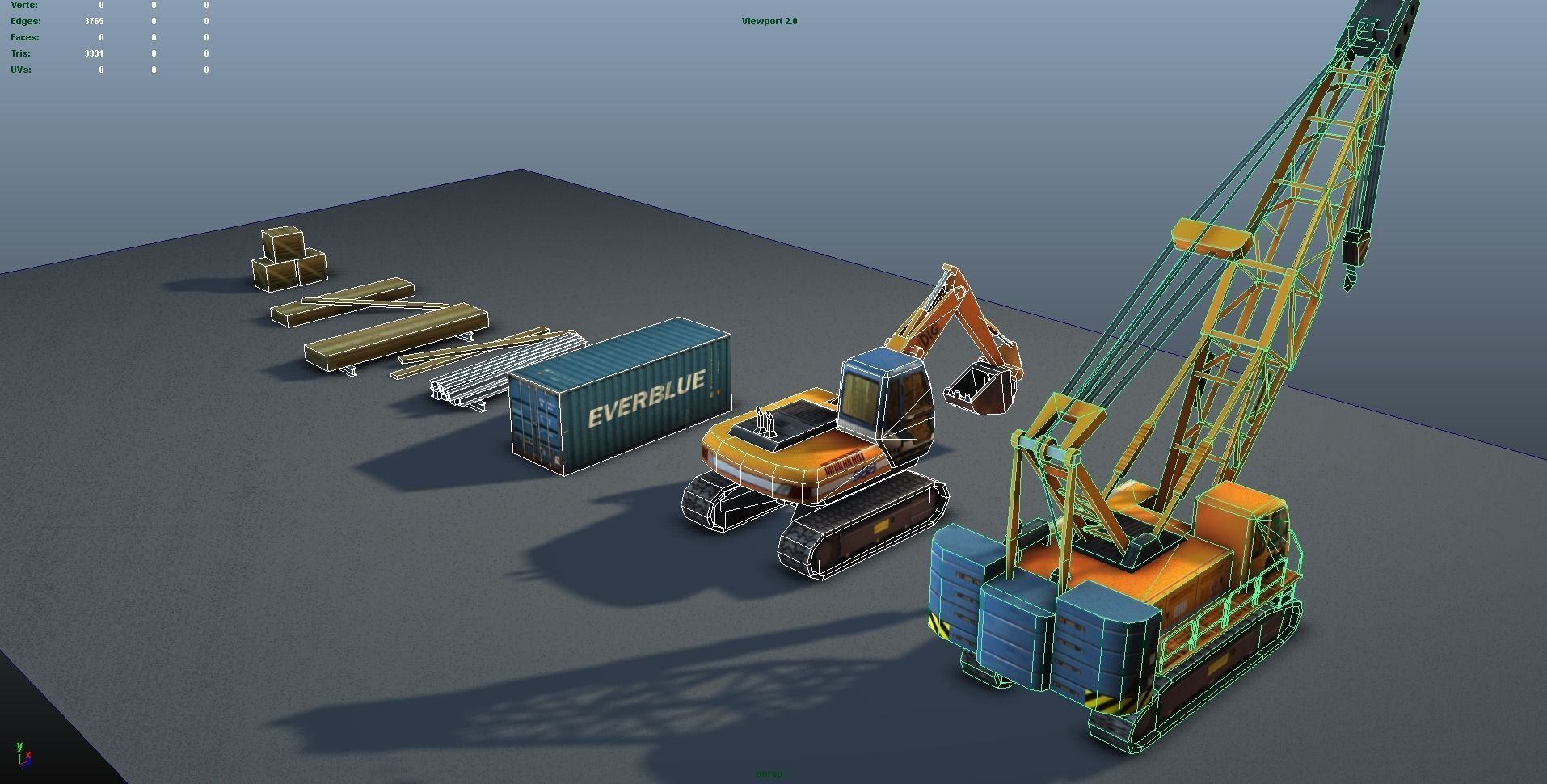 Construction Pack - Crane - Digger and Props - low poly Low-poly 3D model_27