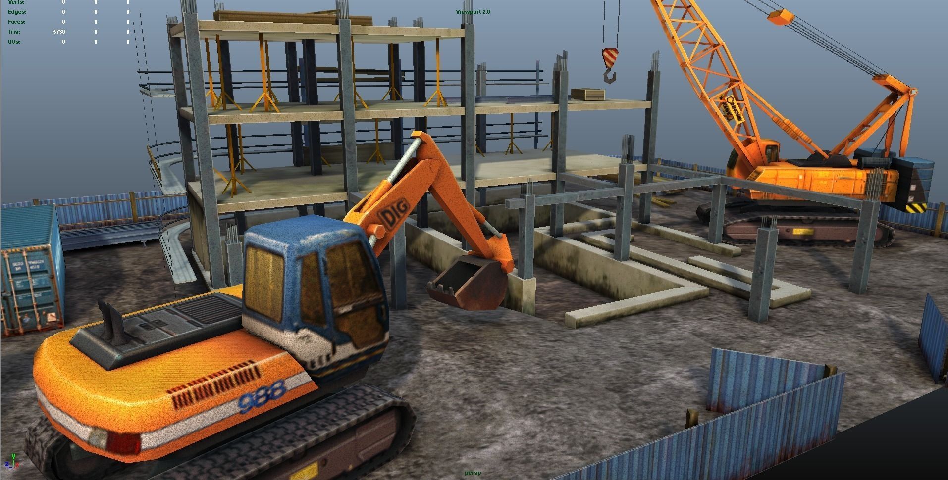 Construction Pack - Crane - Digger and Props - low poly Low-poly 3D model_9