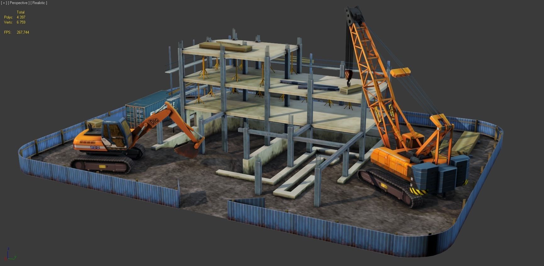 Construction Pack - Crane - Digger and Props - low poly Low-poly 3D model_15