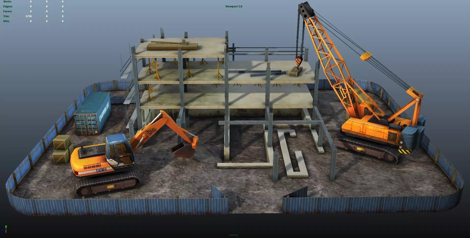 Construction Pack - Crane - Digger and Props - low poly Low-poly 3D model