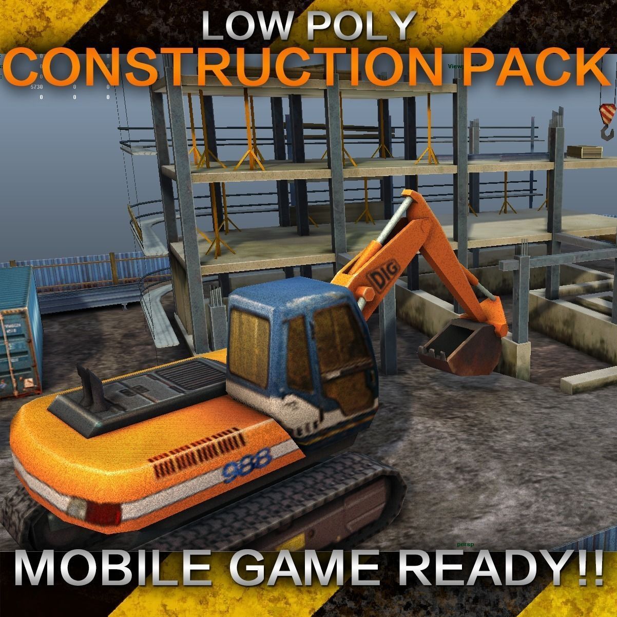 Construction Pack - Crane - Digger and Props - low poly Low-poly 3D model_1