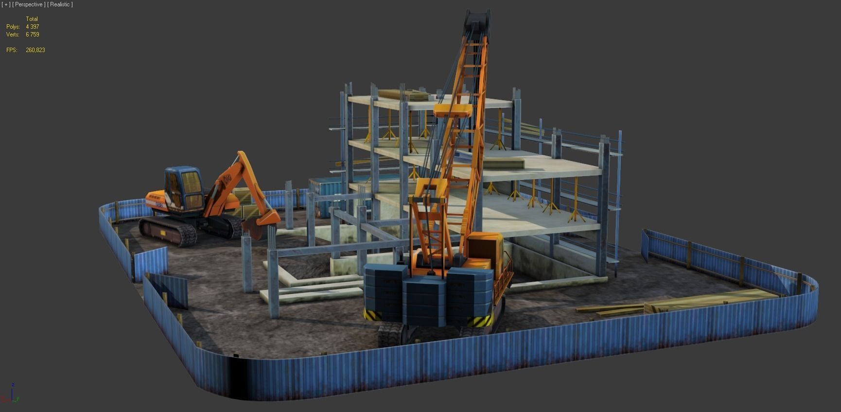 Construction Pack - Crane - Digger and Props - low poly Low-poly 3D model_16