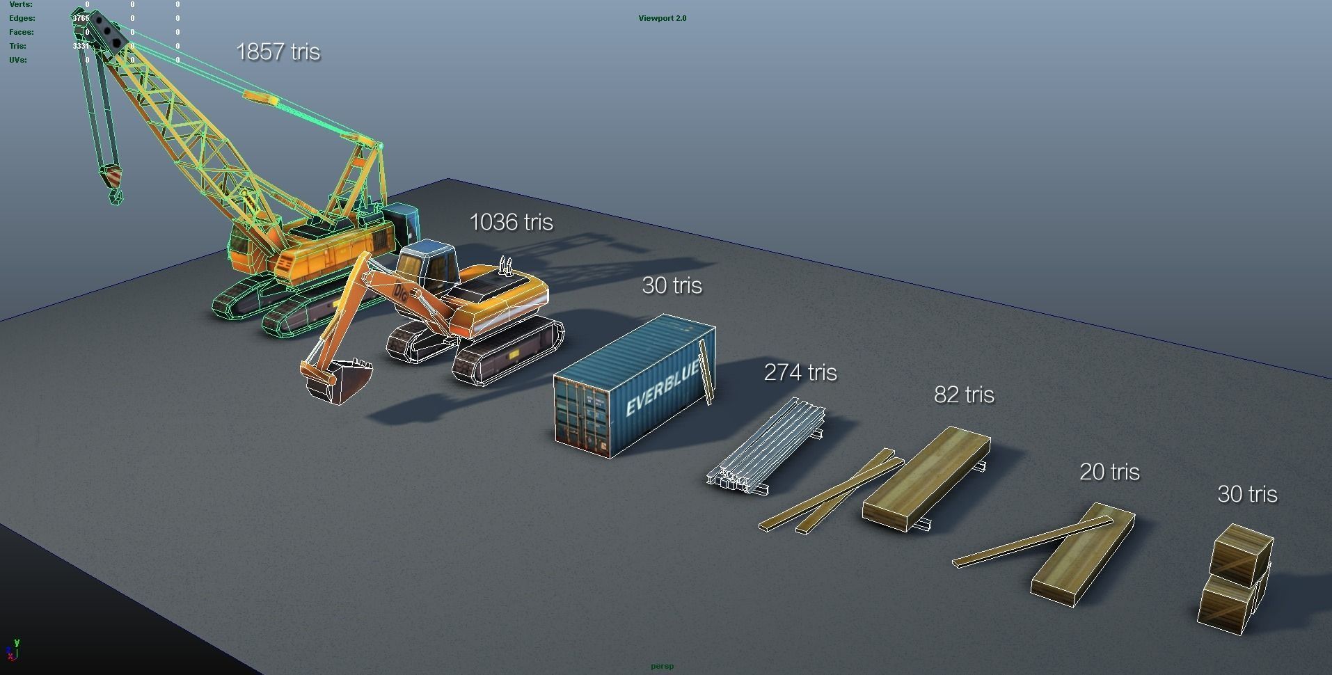 Construction Pack - Crane - Digger and Props - low poly Low-poly 3D model_24