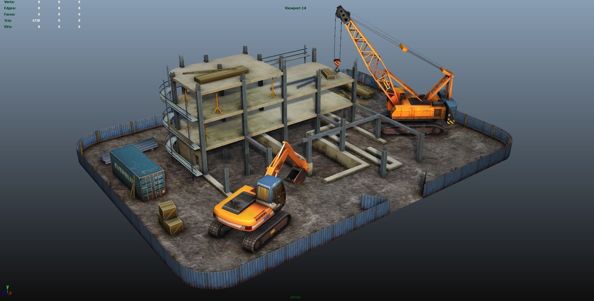Construction Pack - Crane - Digger and Props - low poly Low-poly 3D model_3