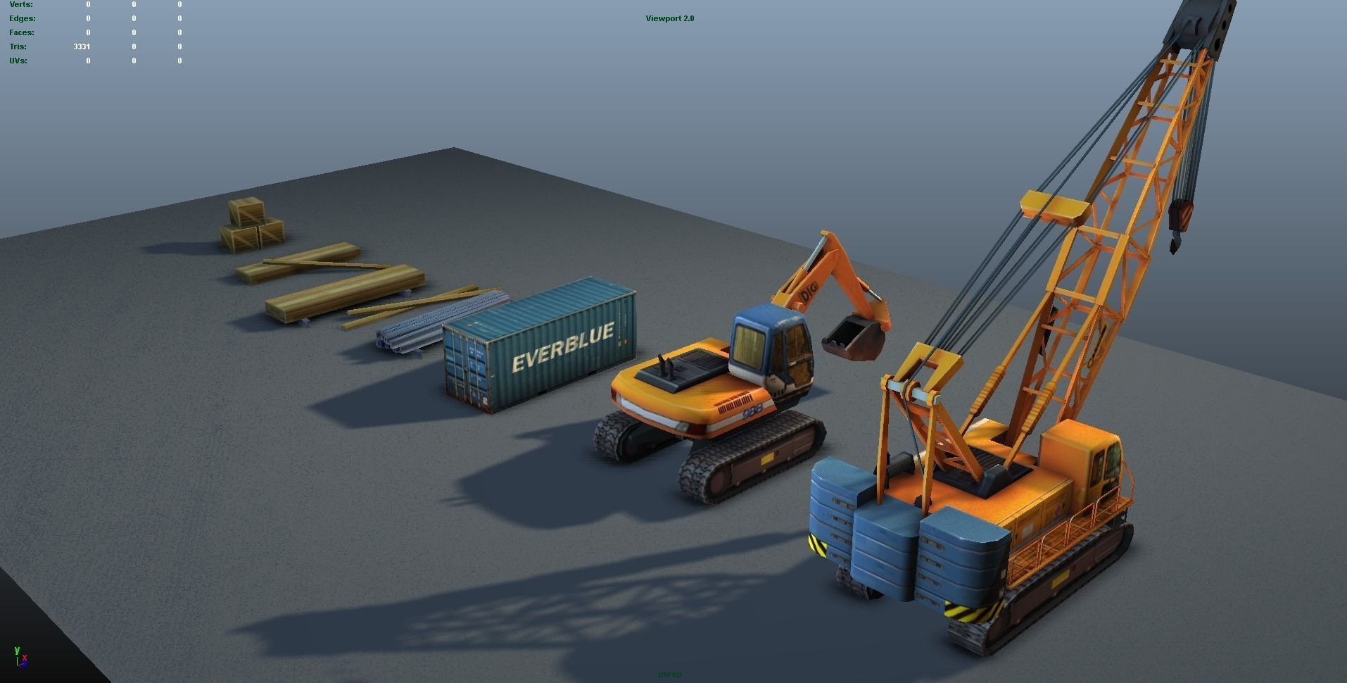 Construction Pack - Crane - Digger and Props - low poly Low-poly 3D model_26