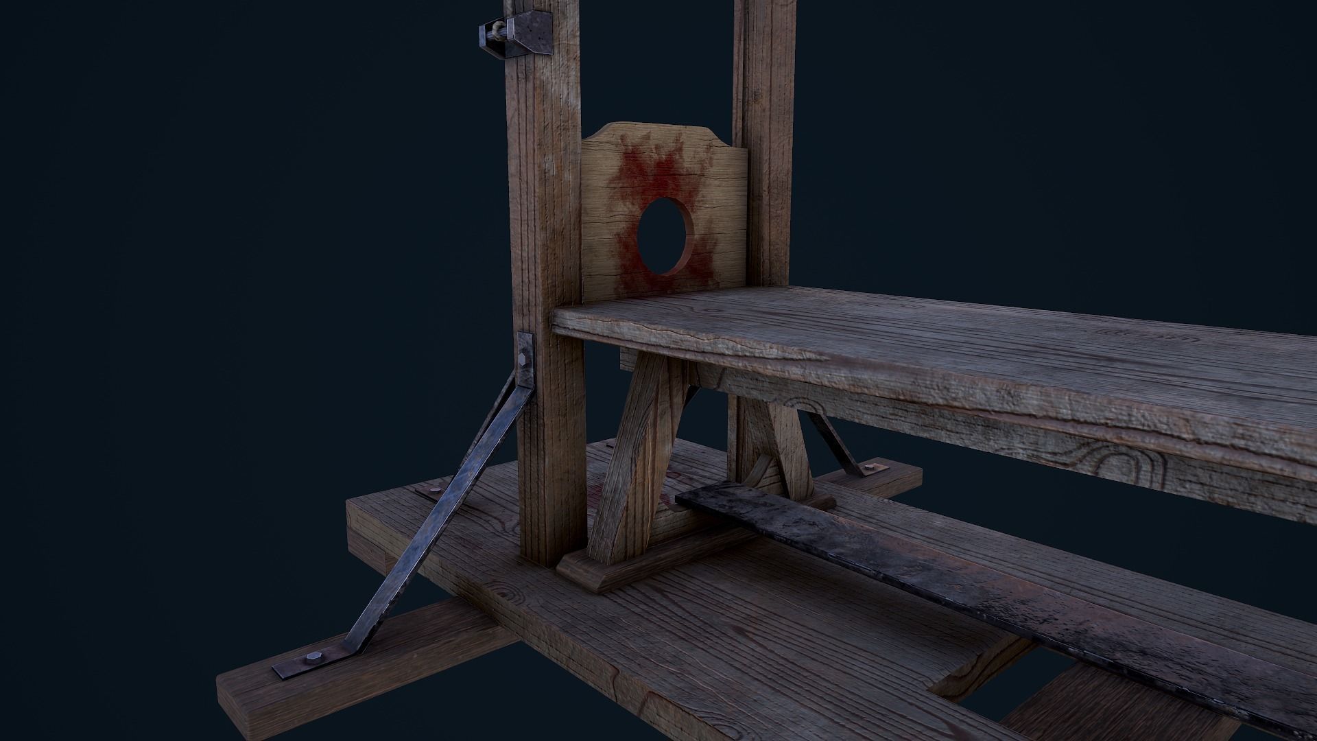 Guillotine wooden bench Low-poly 3D model_14