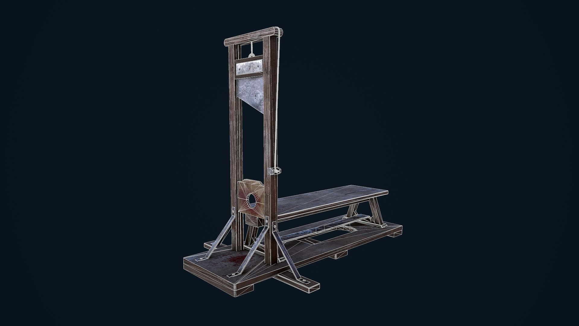 Guillotine wooden bench Low-poly 3D model_16