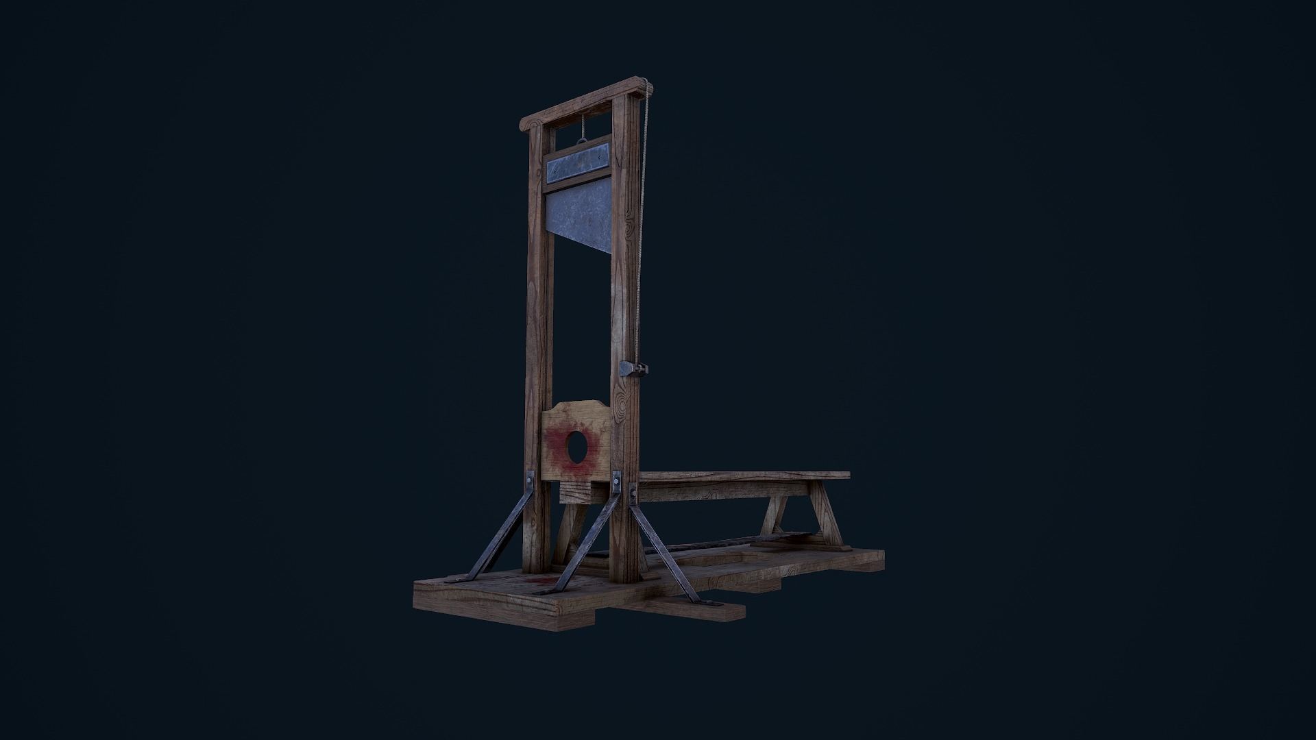 Guillotine wooden bench Low-poly 3D model_11
