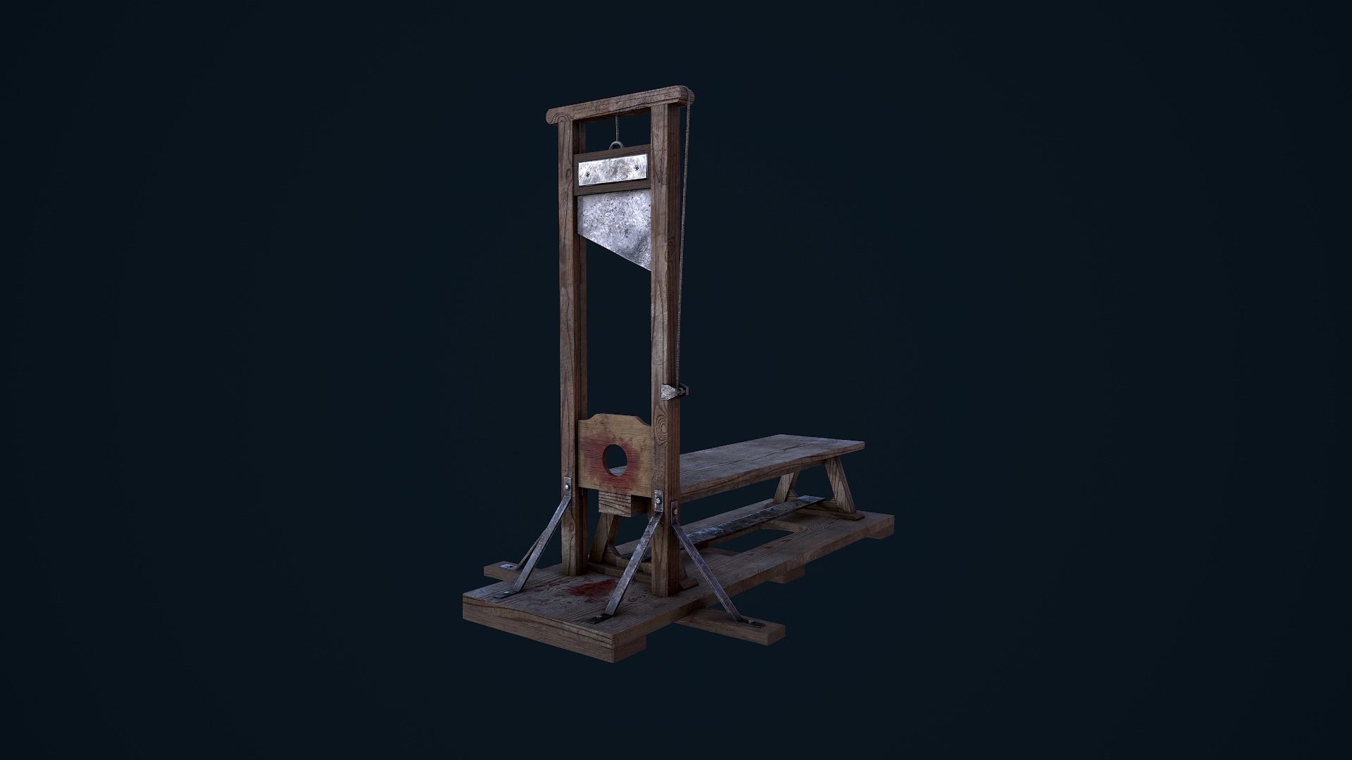 Guillotine wooden bench Low-poly 3D model_17