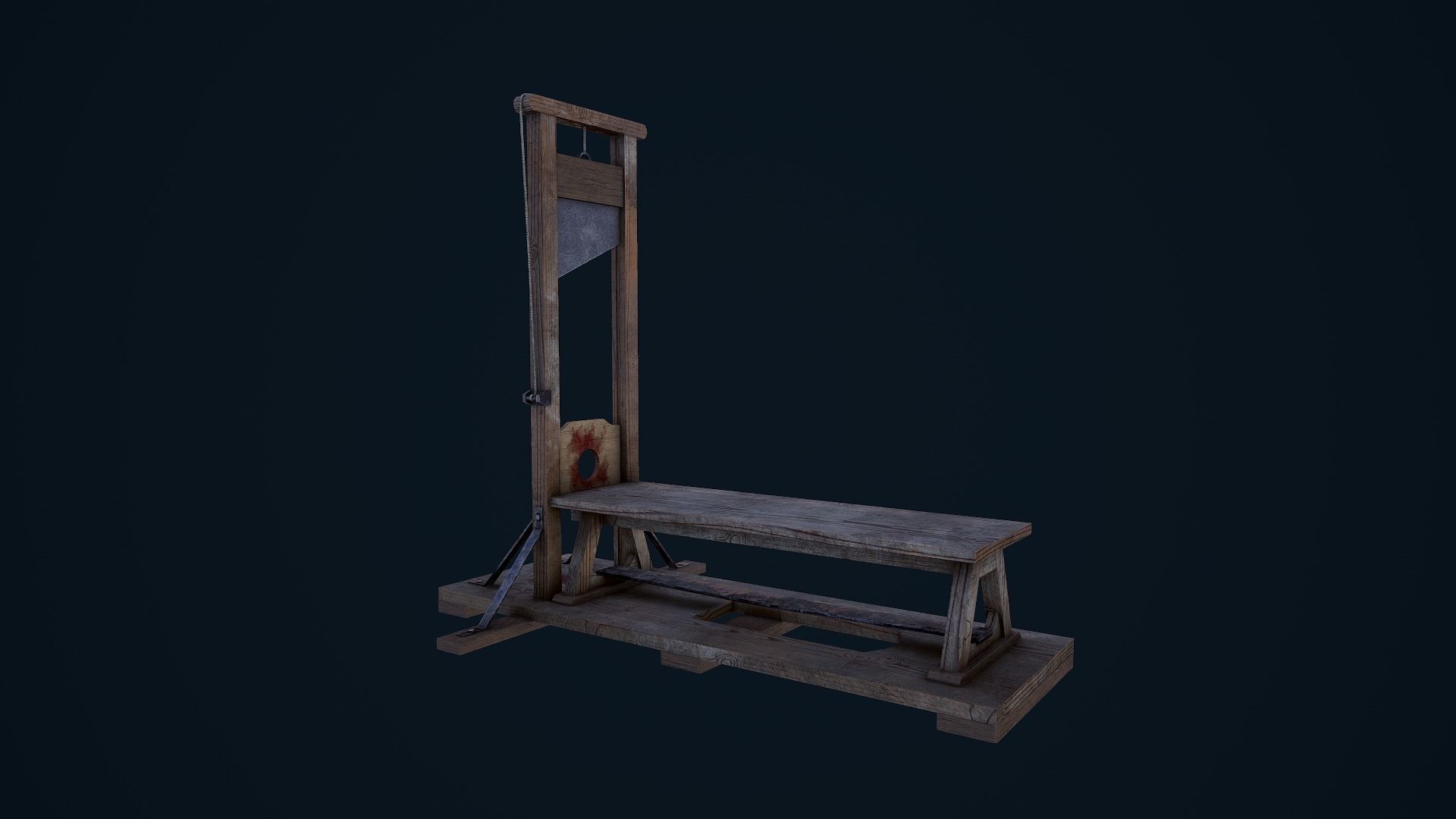 Guillotine wooden bench Low-poly 3D model_9