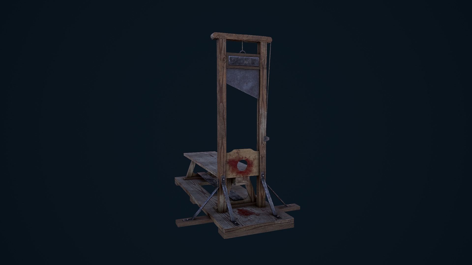 Guillotine wooden bench Low-poly 3D model_3