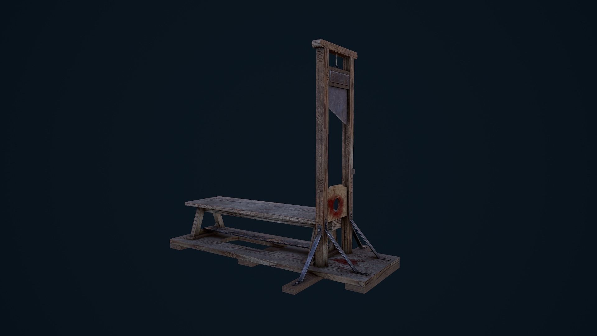 Guillotine wooden bench Low-poly 3D model_4