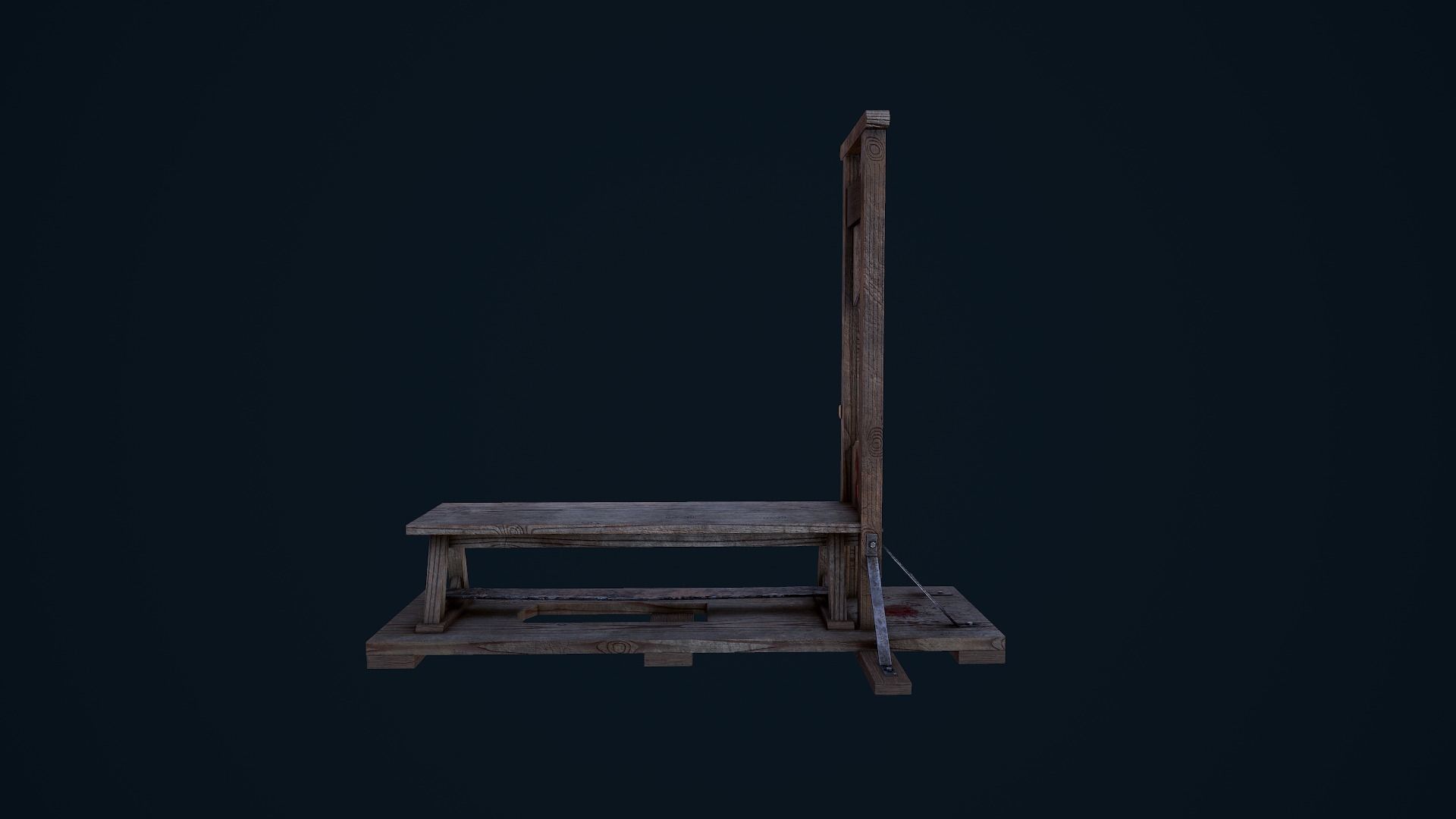 Guillotine wooden bench Low-poly 3D model_5