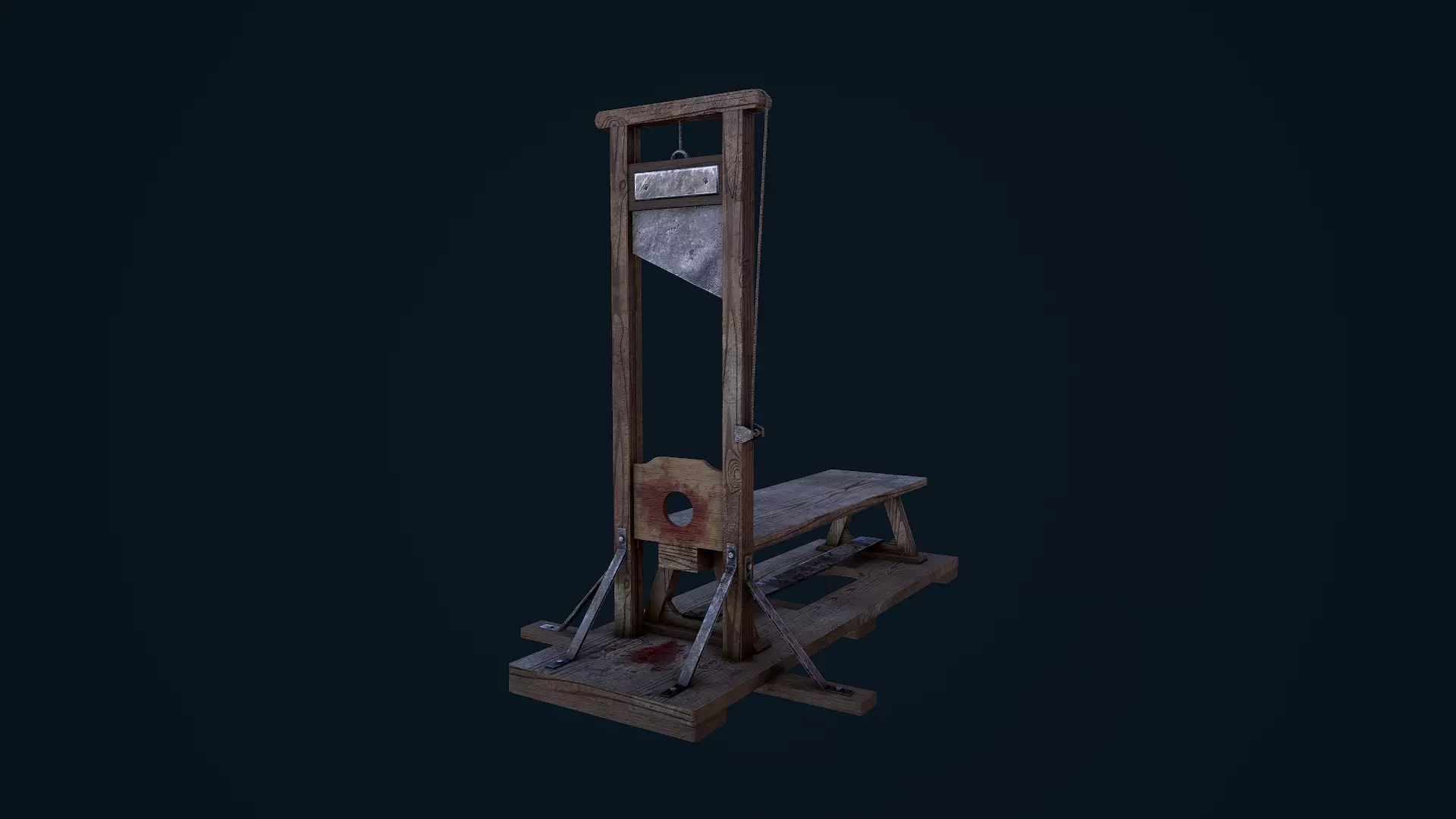 Guillotine wooden bench Low-poly 3D model_0