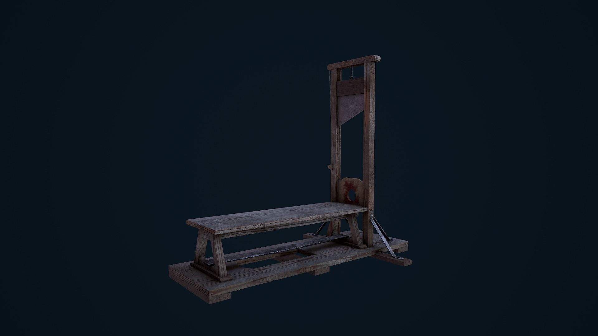 Guillotine wooden bench Low-poly 3D model_6