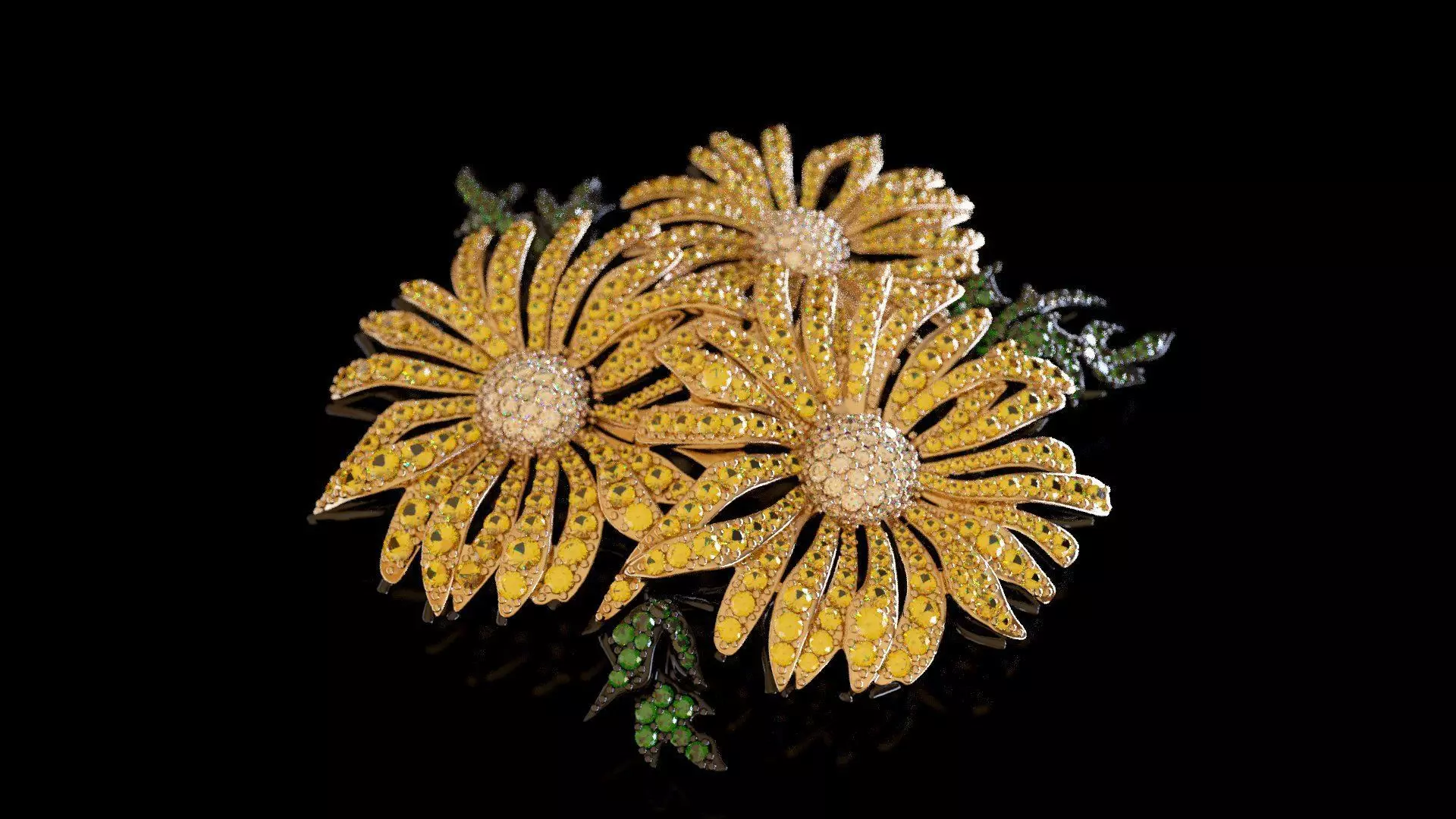 brooch flower with diamonds 3D print model_0